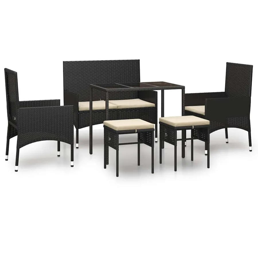Salon de jardin 6 pcs avec coussins Noir Résine tressée - 2