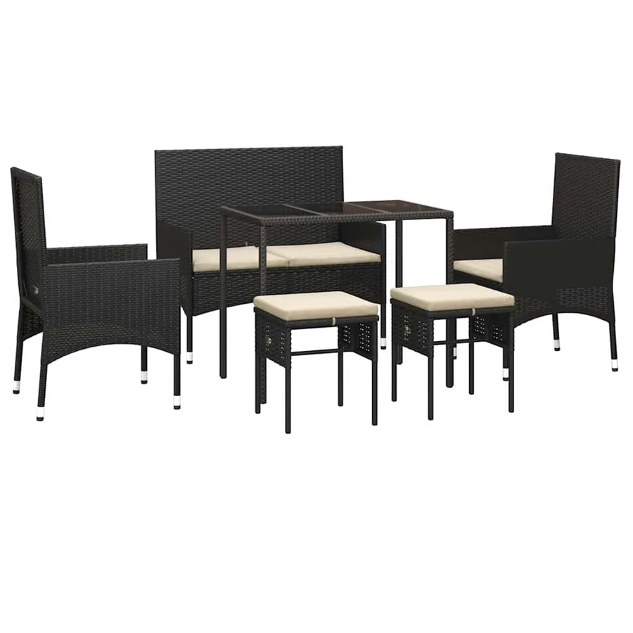 Salon de jardin 6 pcs avec coussins Noir Résine tressée - 3