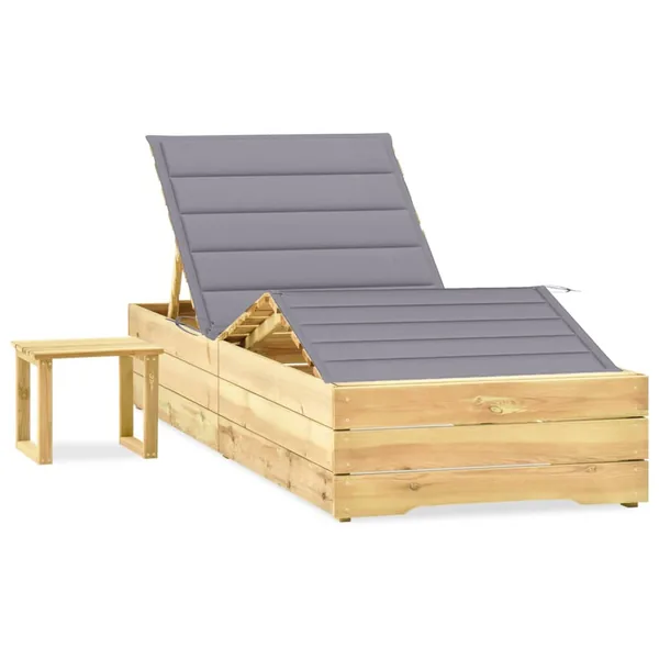 Chaise longue de jardin avec table et coussin Pin imprégné