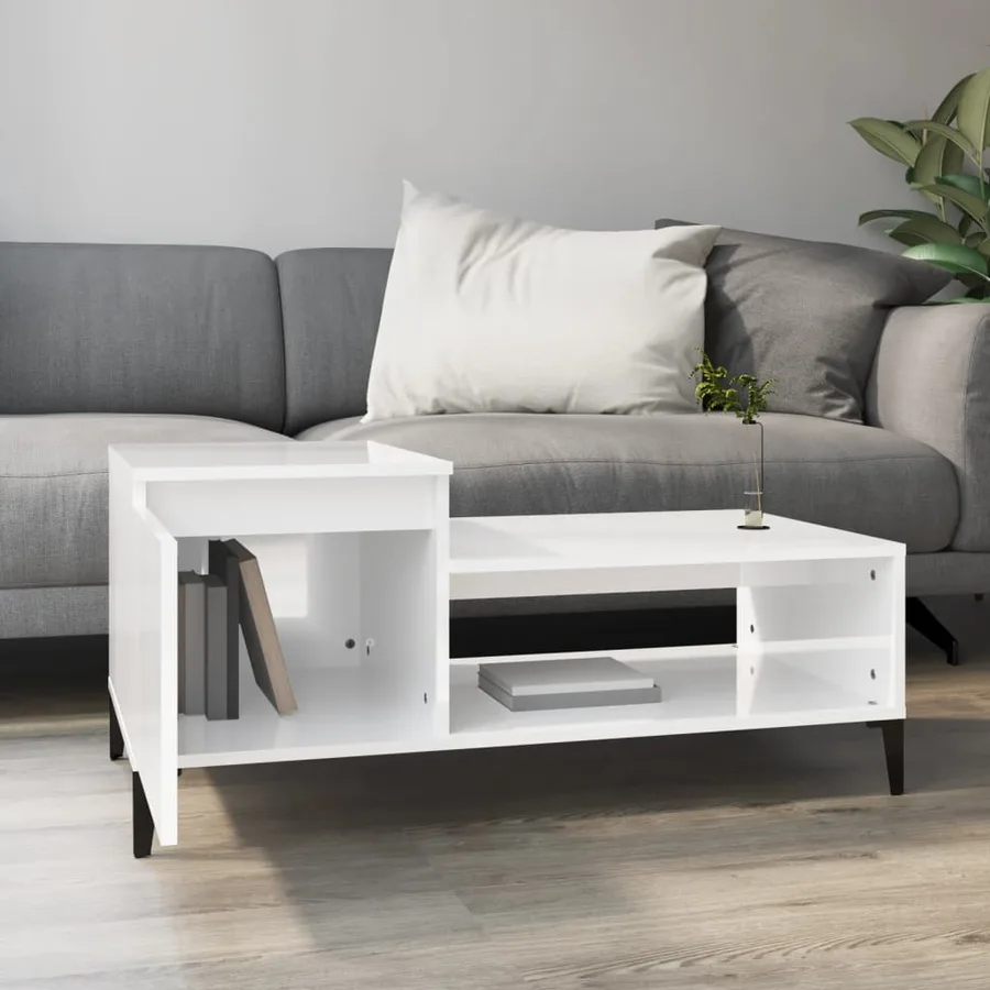Table basse Blanc brillant 100x50x45 cm Bois d'ingénierie - 3