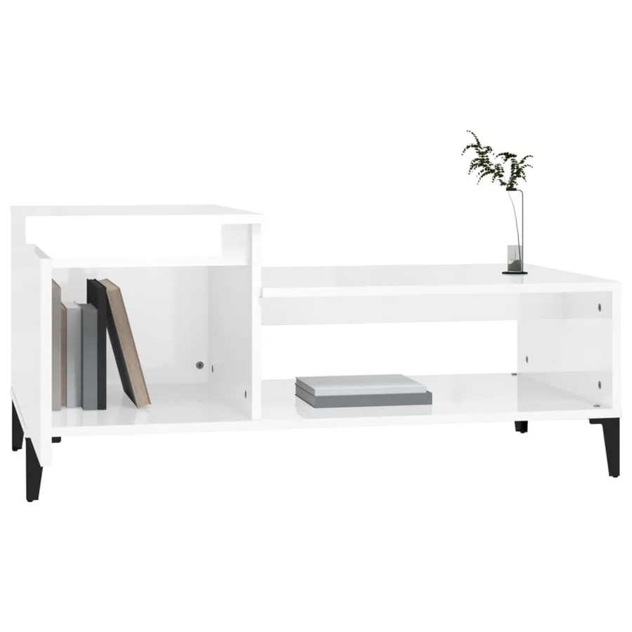 Table basse Blanc brillant 100x50x45 cm Bois d'ingénierie - 4