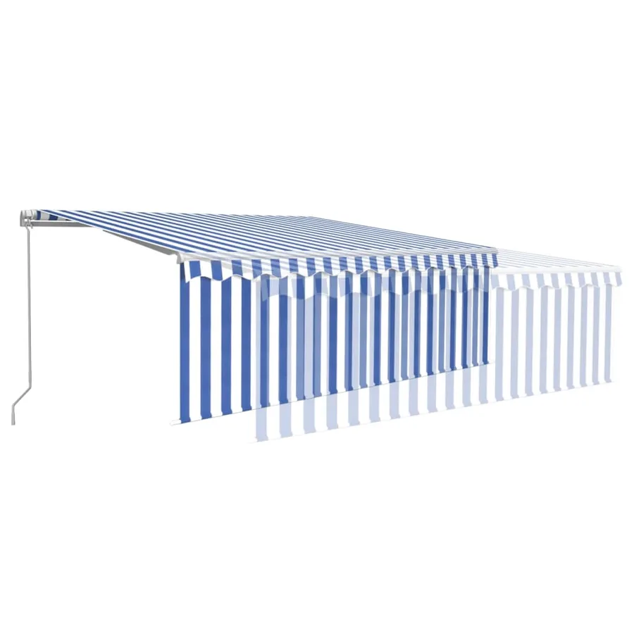 Auvent manuel rétractable avec store 4,5x3 m Bleu et blanc - 6
