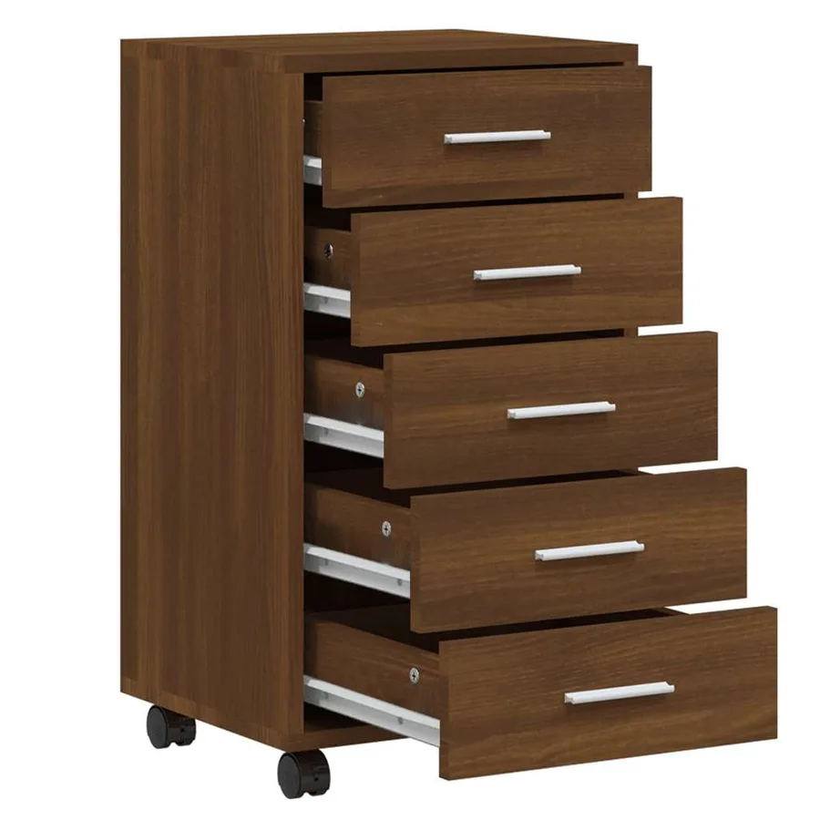 Armoire à tiroirs avec roulettes Chêne marron Bois d'ingénierie - 5