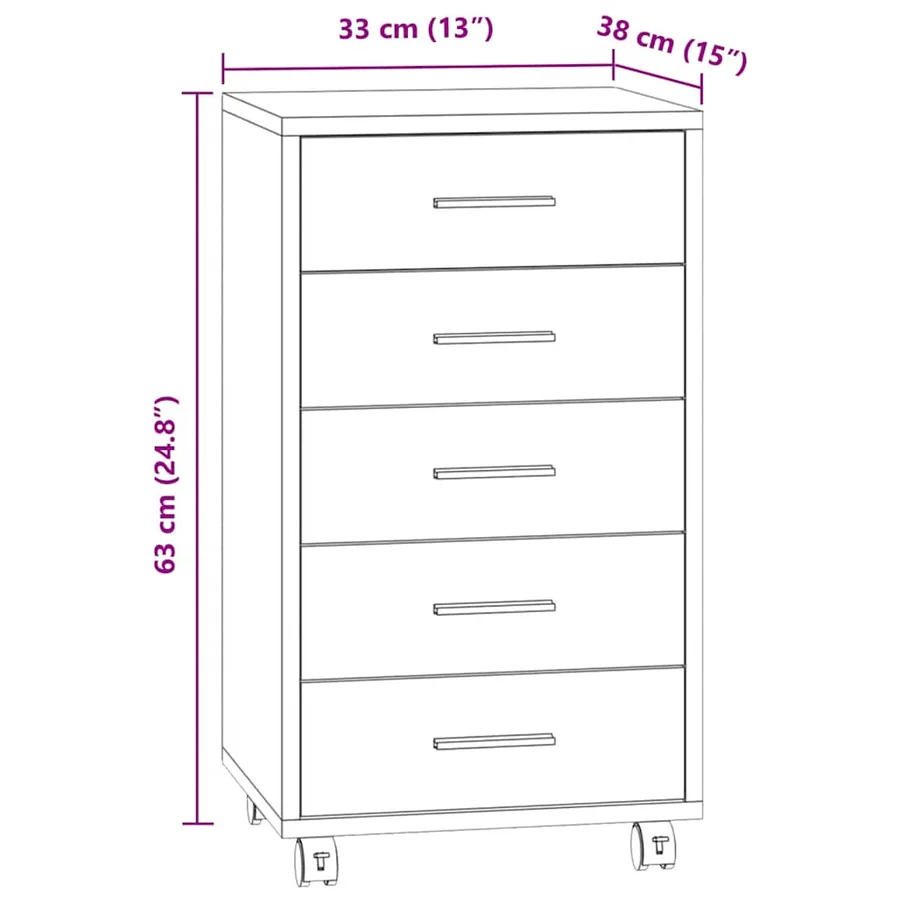 Armoire à tiroirs avec roulettes Chêne marron Bois d'ingénierie - 9
