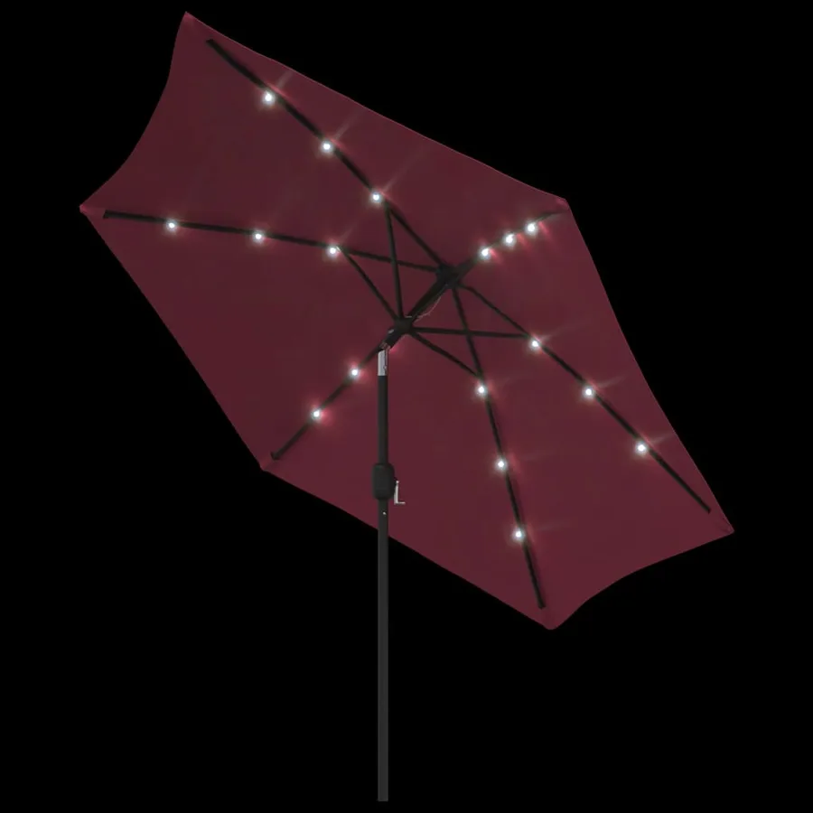 Parasol de jardin avec lumières LED mât en acier rouge bordeaux - 5
