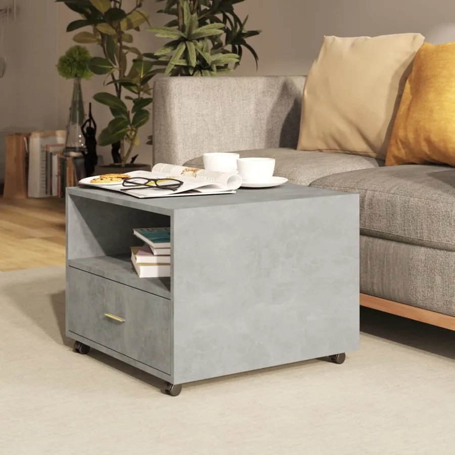 Table basse gris béton 55x55x40 cm bois d'ingénierie