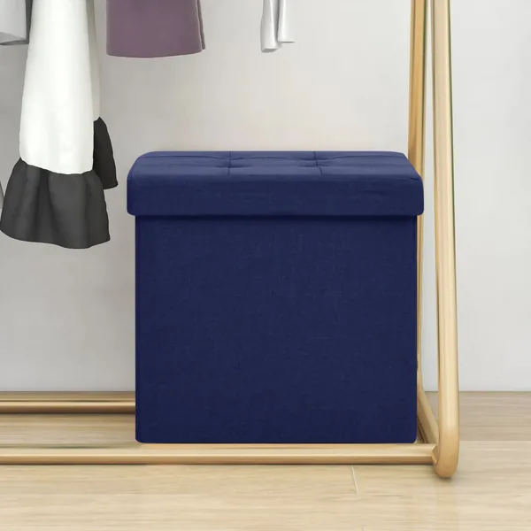 Tabouret de rangement pliable Bleu Faux lin
