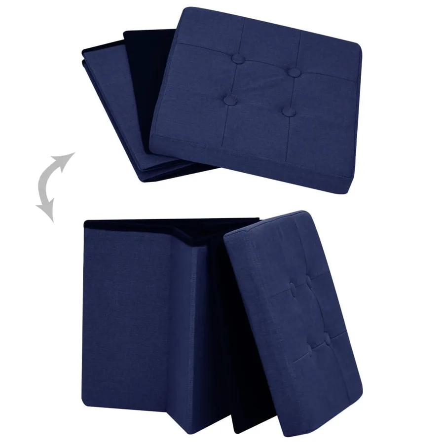 Tabouret de rangement pliable Bleu Faux lin - 5