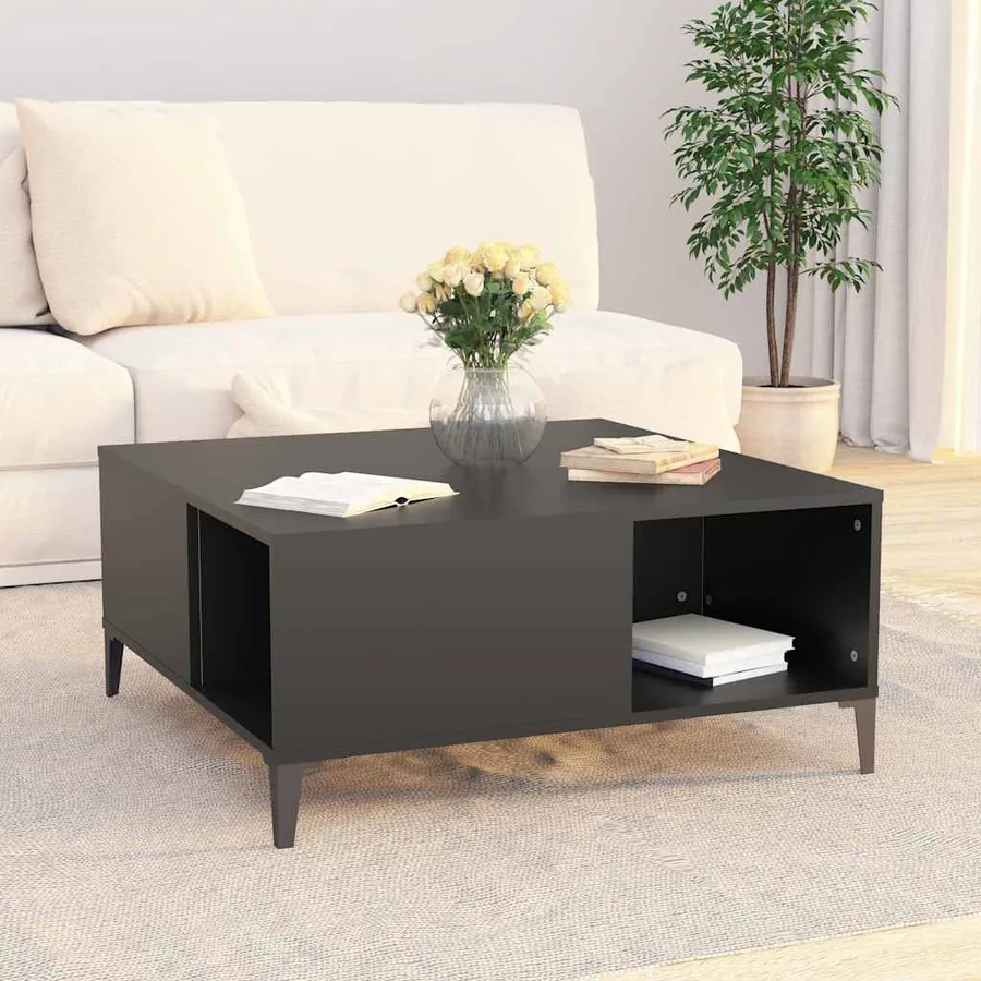 Table basse noir 80x80x36,5 cm bois d'ingénierie - 3