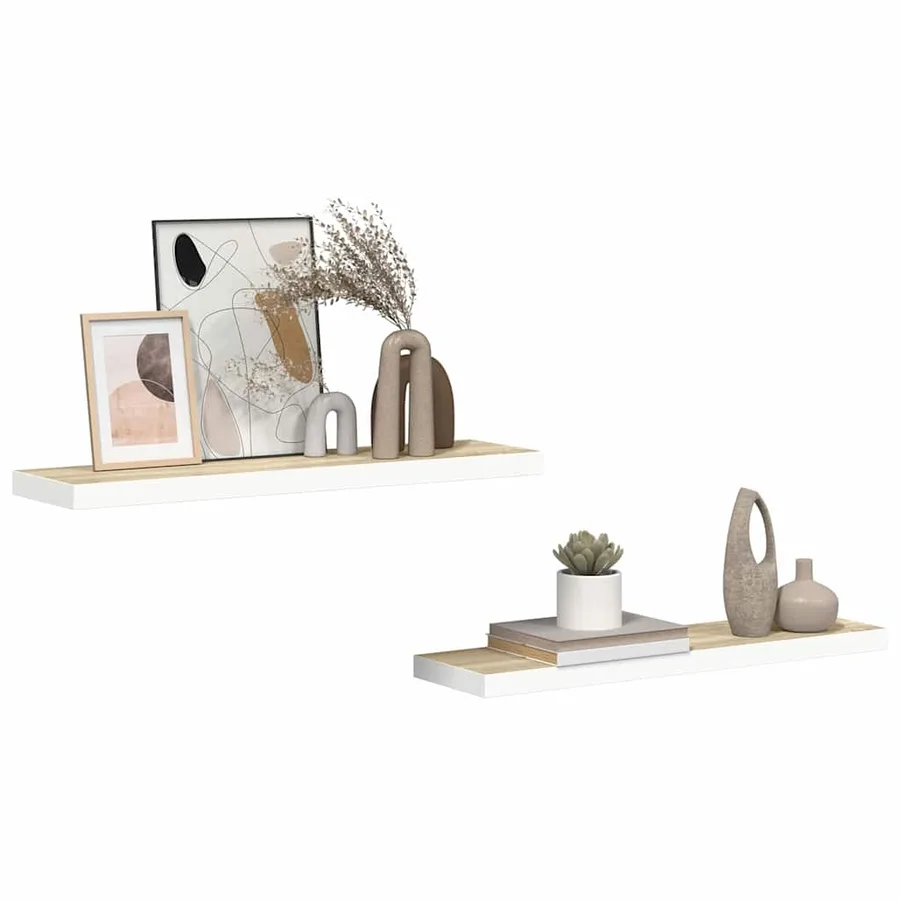 Étagères flottantes 2 pcs chêne et blanc 80x23,5x3,8 cm MDF - 5