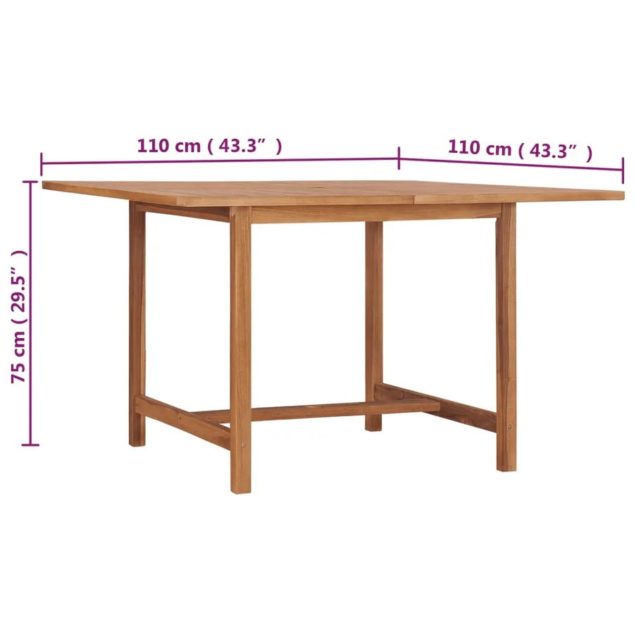 Table à dîner de jardin 110x110x75 cm Bois massif de teck - 7