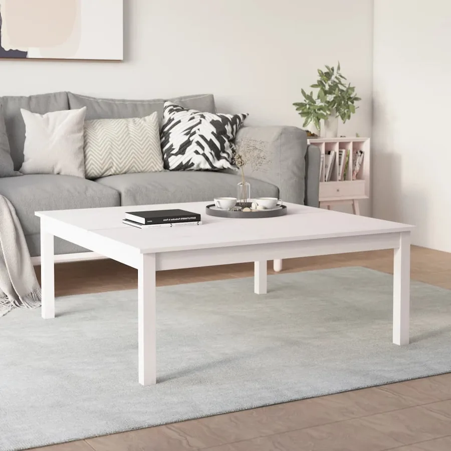 Table basse Blanc 100x100x40 cm Bois massif de pin - 4