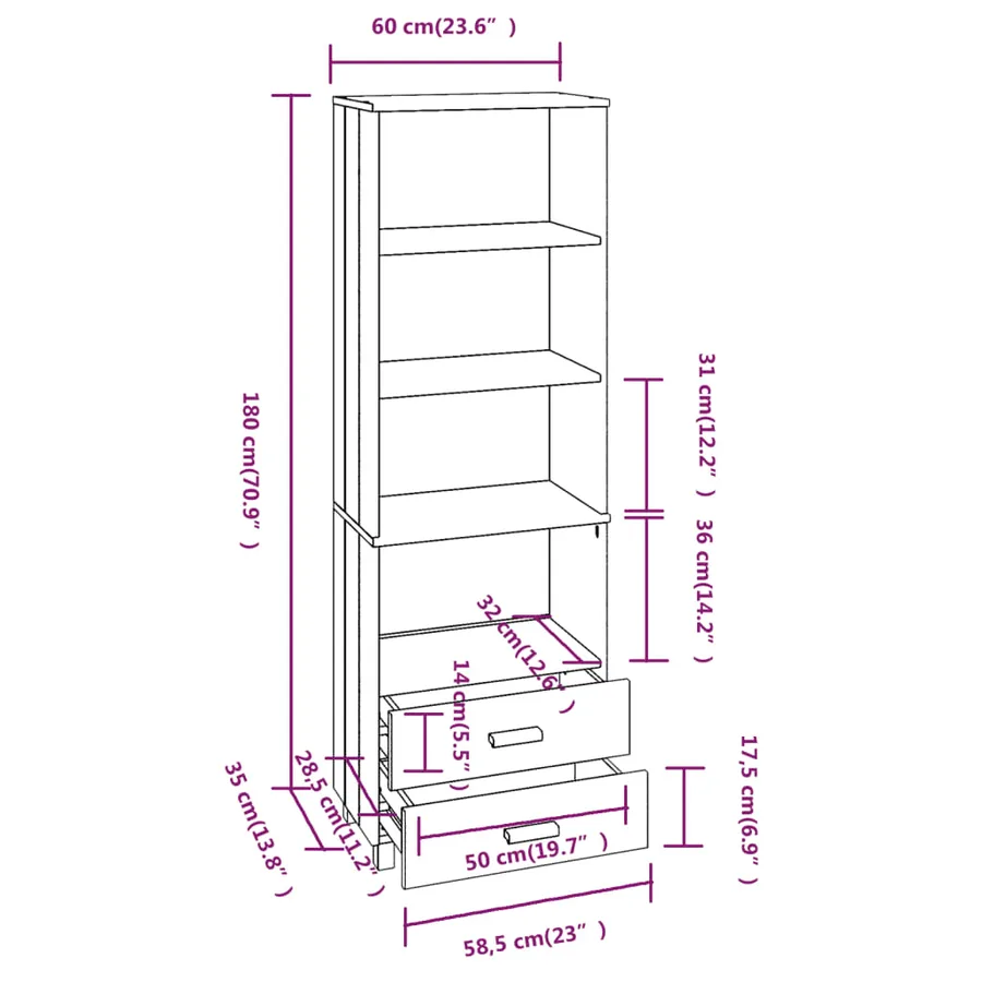 Buffet HAMAR Gris clair 60x35x180 cm Bois de pin massif - 9