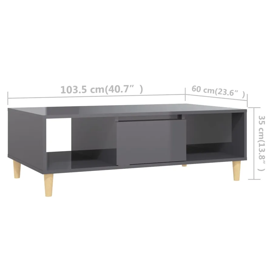 Table basse gris brillant 103,5x60x35 cm bois d'ingénierie - 9