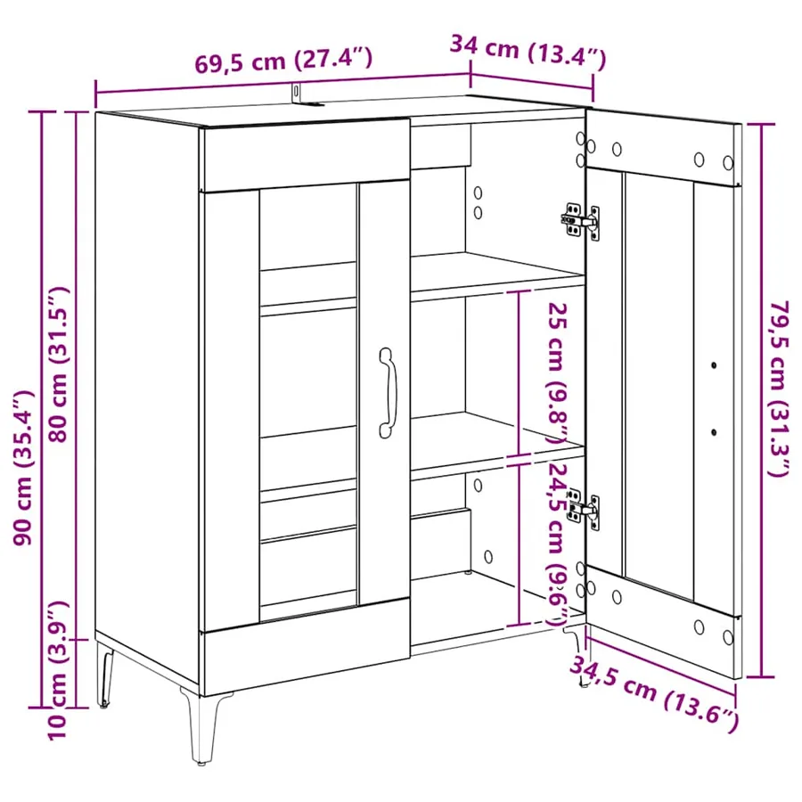 Buffet sonoma gris 69,5x34x90 cm bois d'ingénierie - 9