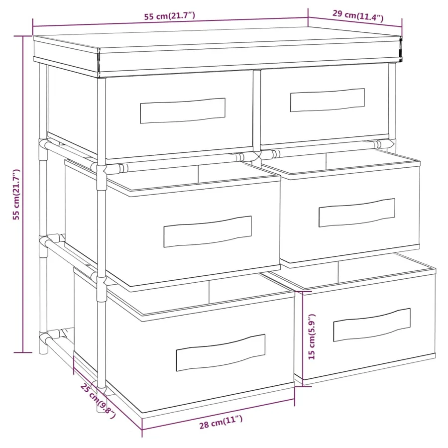 Armoire de rangement avec 6 tiroirs 55x29x55 cm Noir Acier - 8
