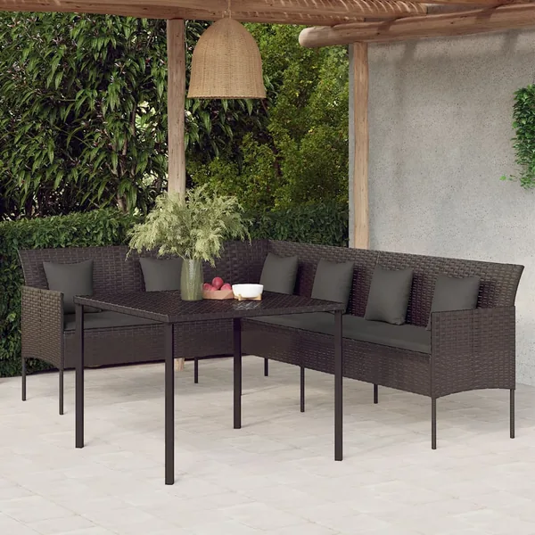 Ensemble à manger de jardin coussins 2pcs noir résine tressée