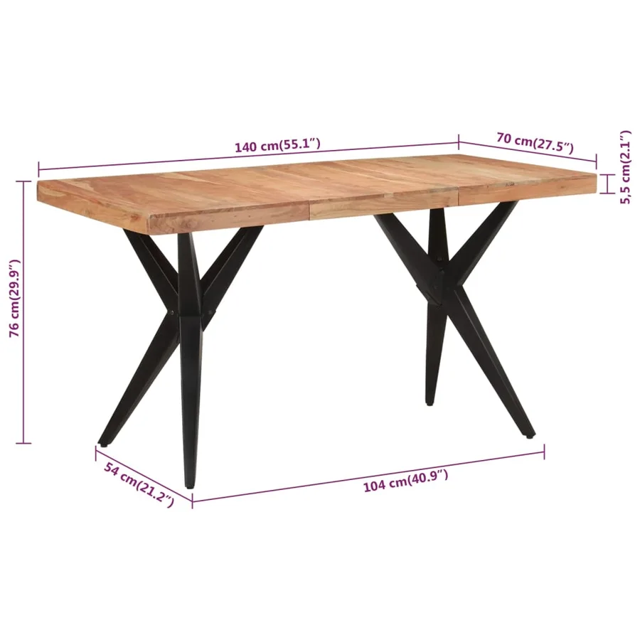 Table à dîner noir 140x70x76 cm bois d'acacia solide - 7
