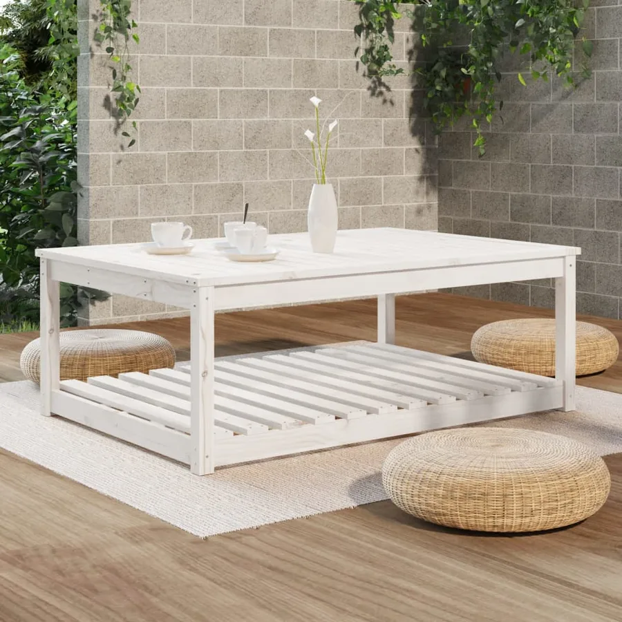 Table de jardin blanc 121x82,5x45 cm bois massif de pin - 3