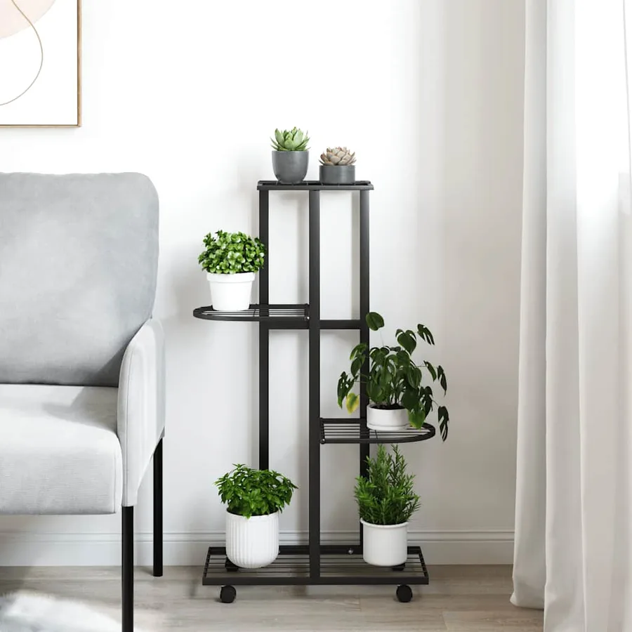 Jardinière à 4 niveaux avec roues 44x23x80 cm Noir Fer - 3