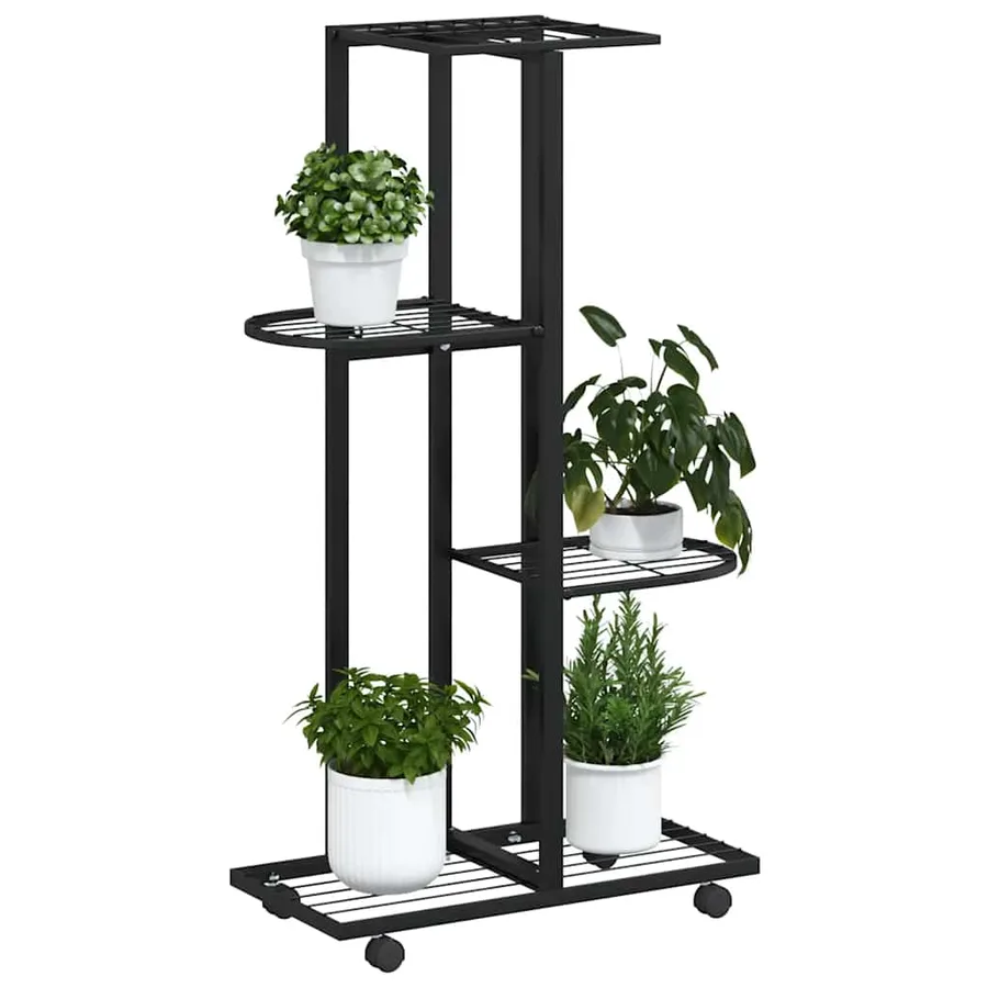 Jardinière à 4 niveaux avec roues 44x23x80 cm Noir Fer - 4