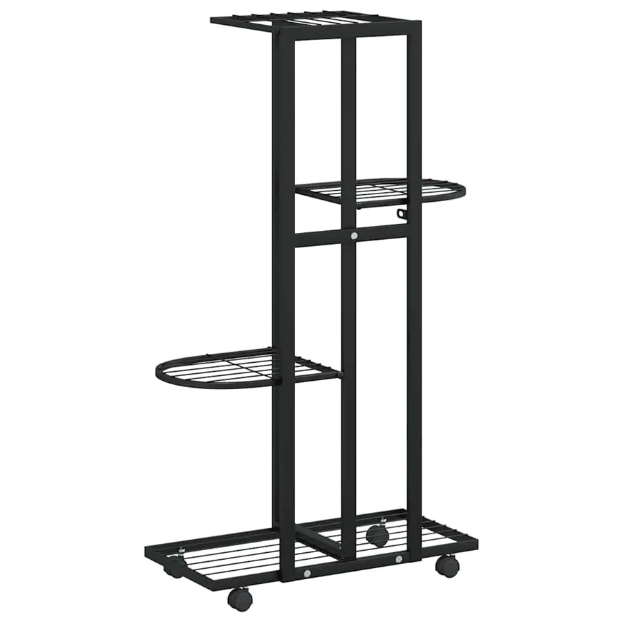 Jardinière à 4 niveaux avec roues 44x23x80 cm Noir Fer - 7