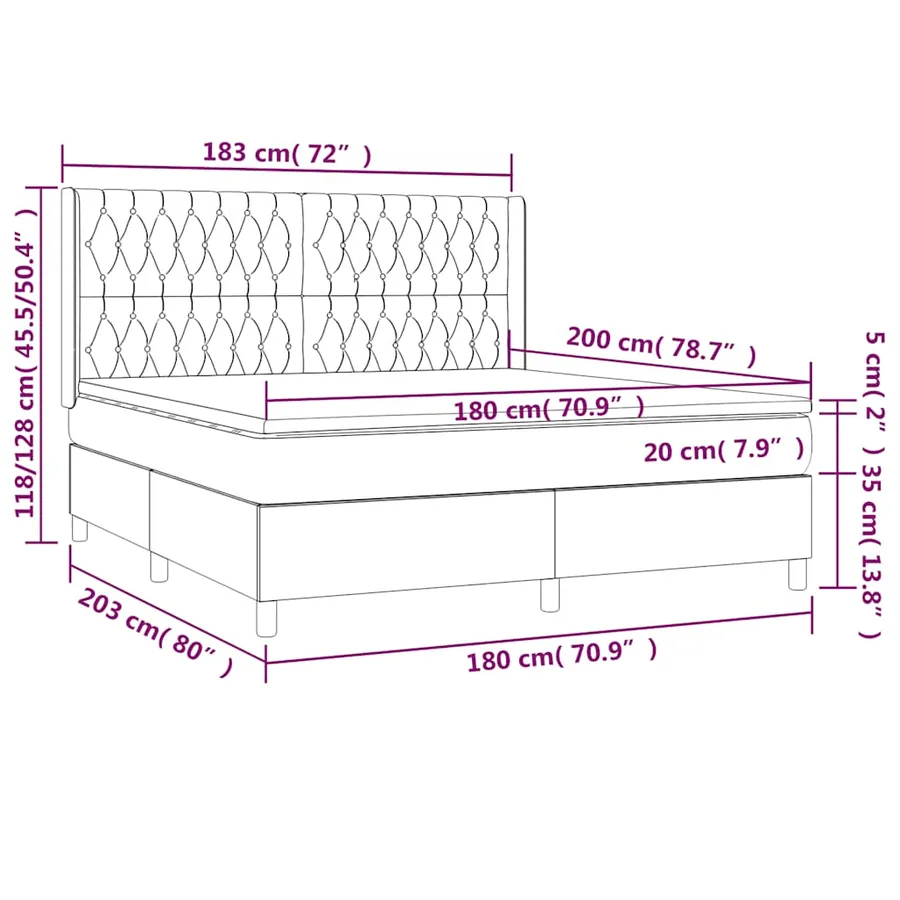 Sommier à lattes de lit matelas et LED Noir 180x200 cm Tissu - 8