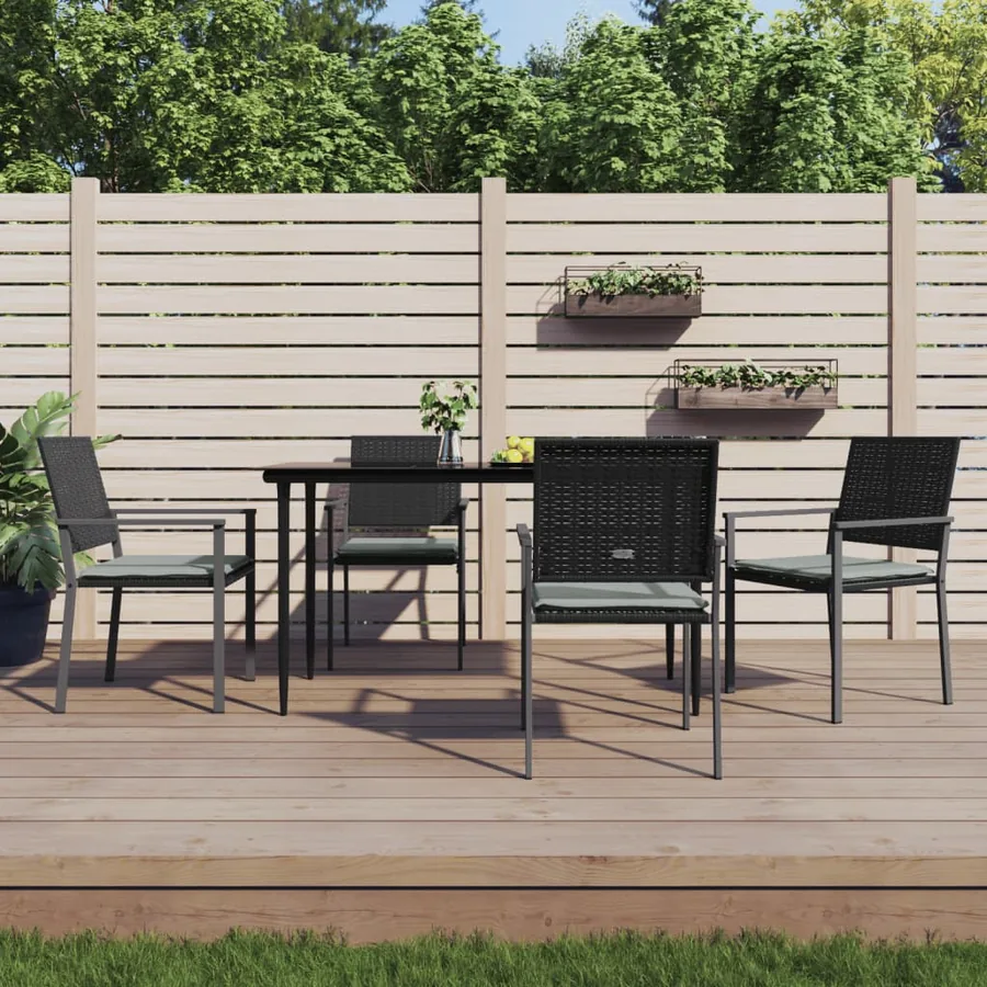 Chaises de jardin et coussins lot de 4 noir 54x62,5x89 cm rotin