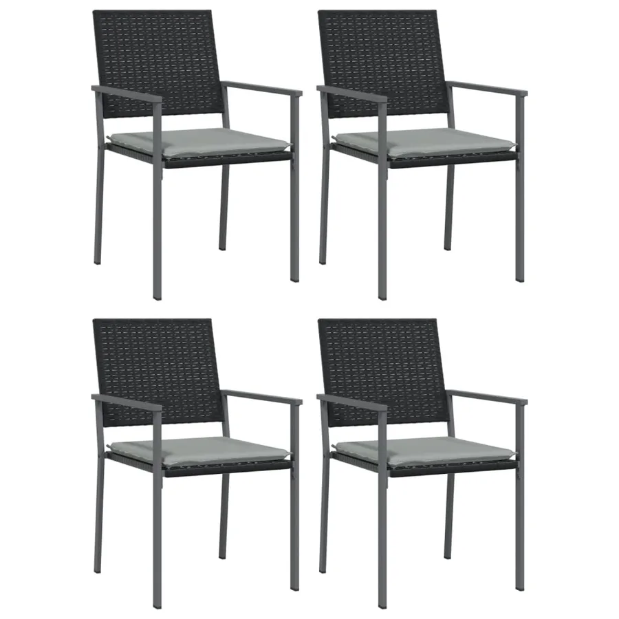 Chaises de jardin et coussins lot de 4 noir 54x62,5x89 cm rotin - 2