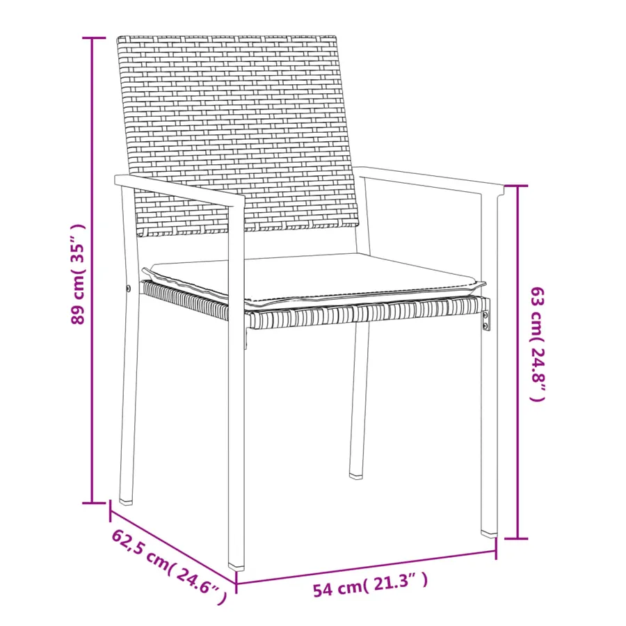 Chaises de jardin et coussins lot de 4 noir 54x62,5x89 cm rotin - 9