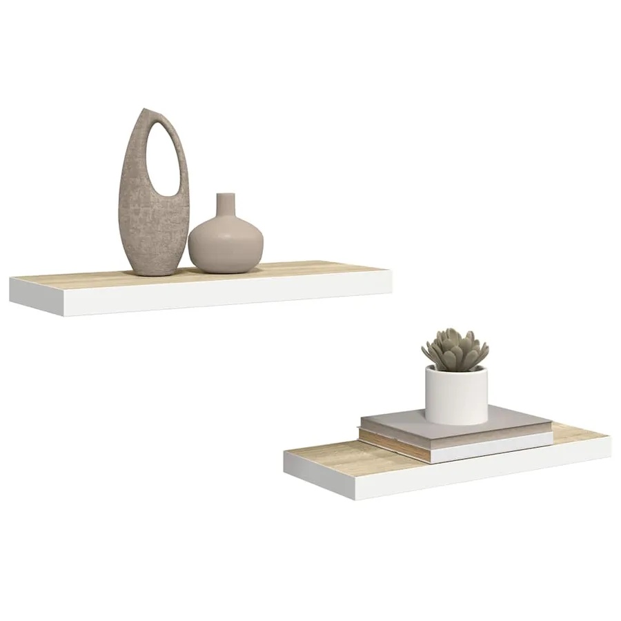 Étagères flottantes 2 pcs chêne et blanc 60x23,5x3,8 cm MDF - 5