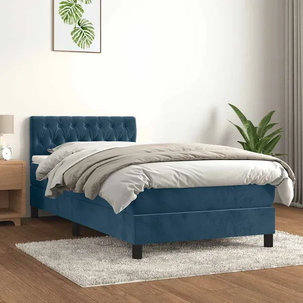 Sommier à lattes de lit avec matelas Bleu foncé 90x200 cm
