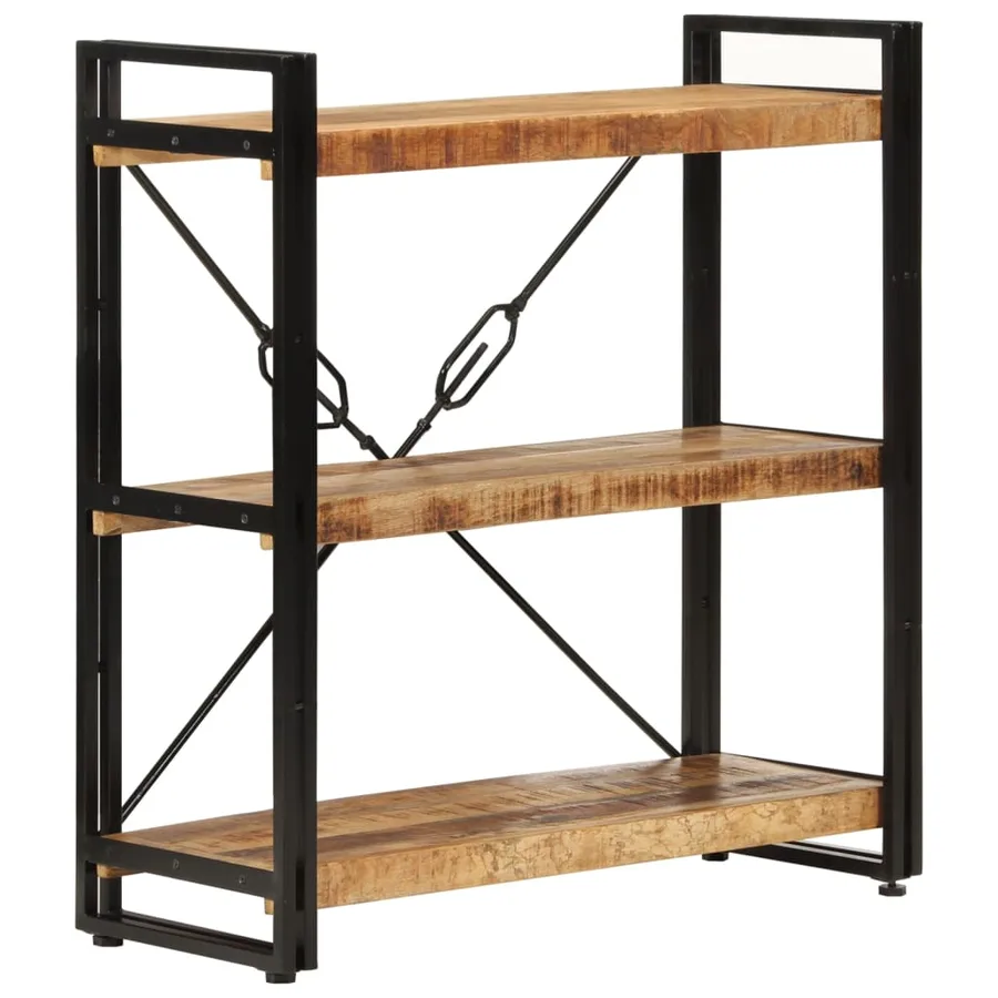 Bibliothèque 3 niveaux 77x30x80 cm bois massif manguier et fer - 10