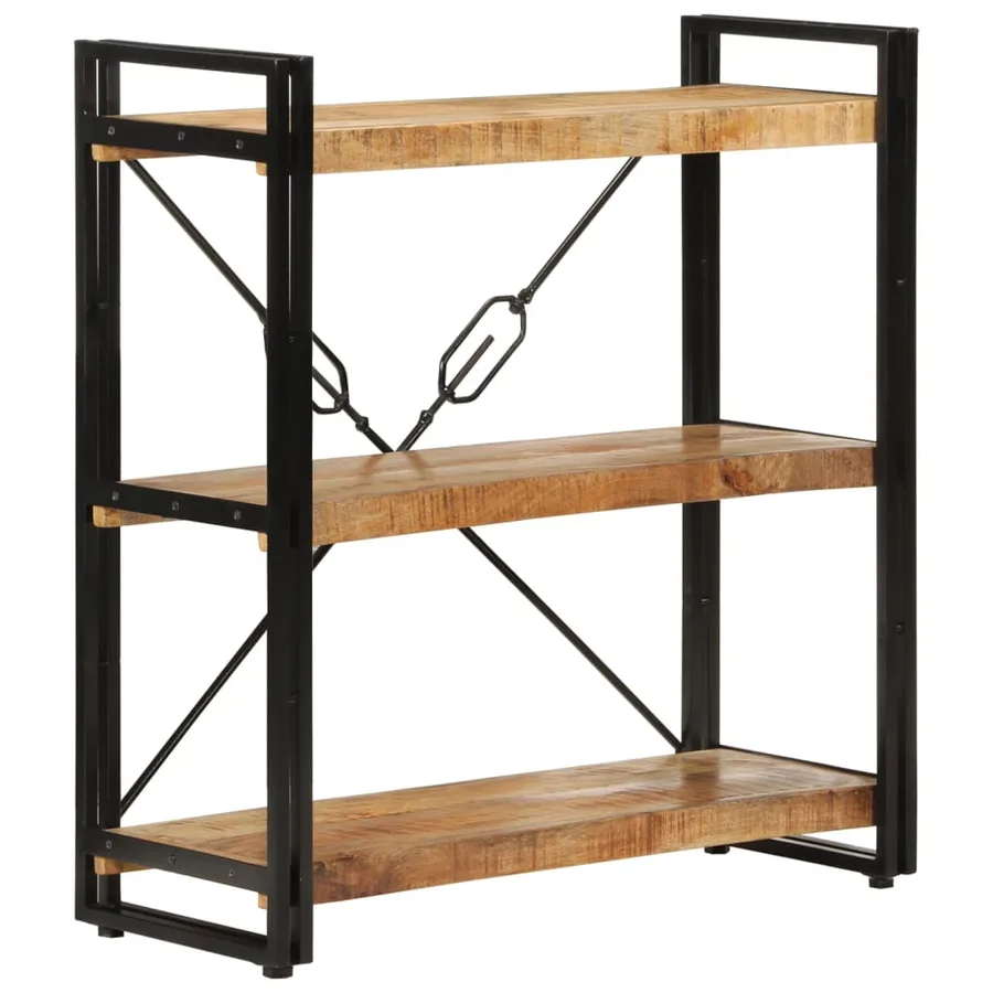 Bibliothèque 3 niveaux 77x30x80 cm bois massif manguier et fer - 7