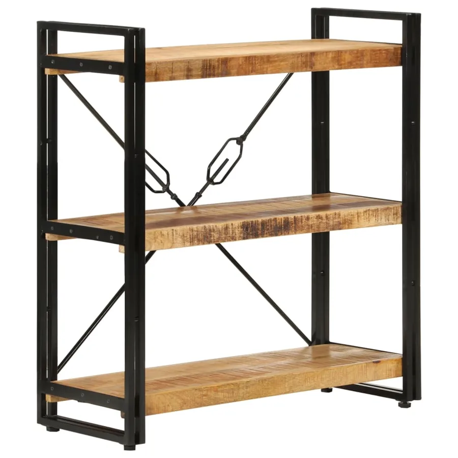 Bibliothèque 3 niveaux 77x30x80 cm bois massif manguier et fer - 8