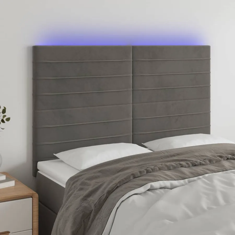 Tête de lit à LED Gris foncé 144x5x118/128 cm Velours