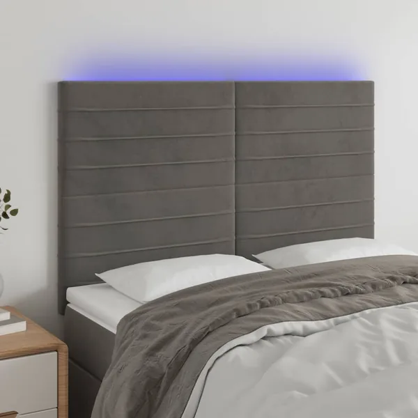 Tête de lit à LED Gris foncé 144x5x118/128 cm Velours