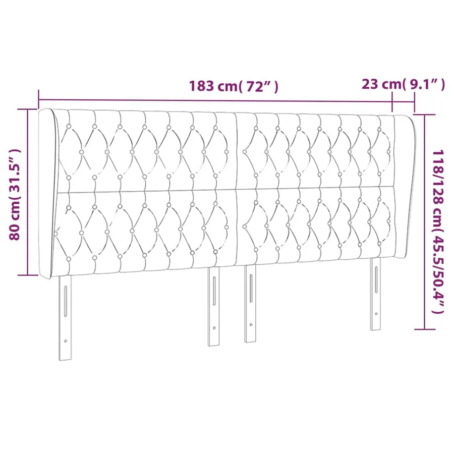 Tête de lit avec oreilles Noir 183x23x118/128 cm Tissu - 9