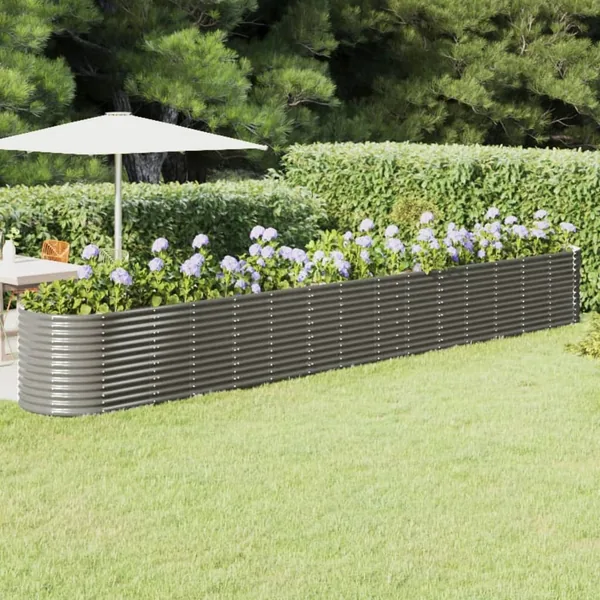 Lit surélevé de jardin Acier enduit de poudre 620x80x68 cm gris