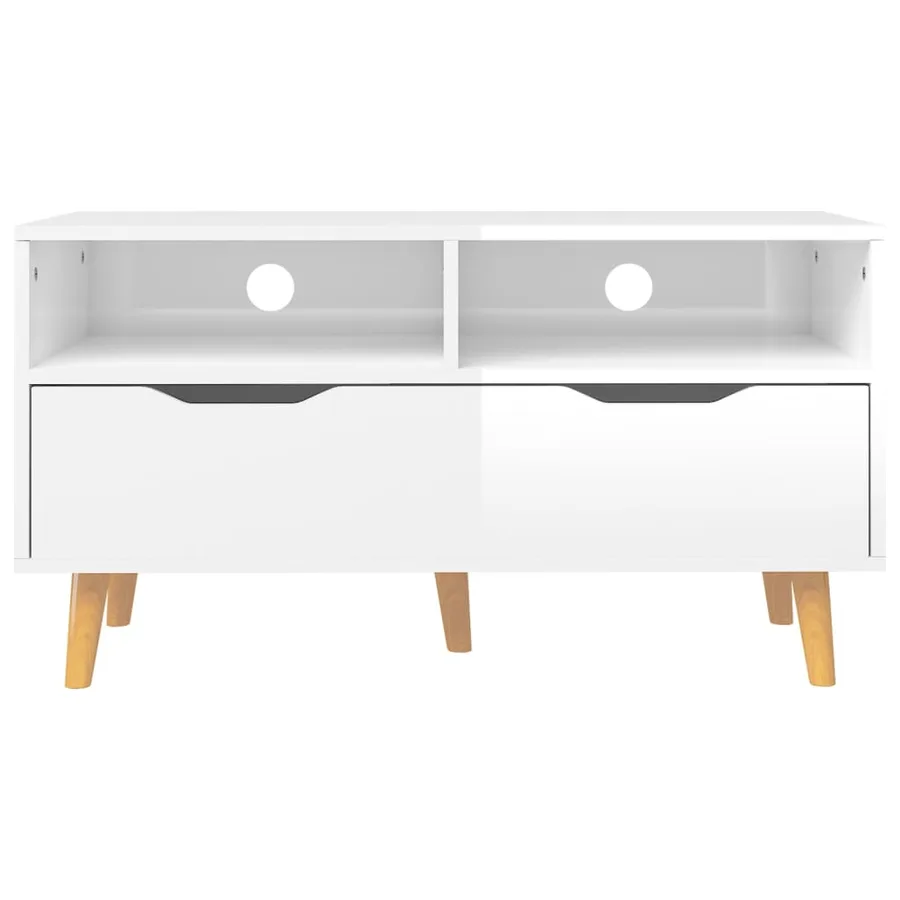 Meuble TV blanc brillant 90x40x48,5 cm bois d'ingénierie - 5