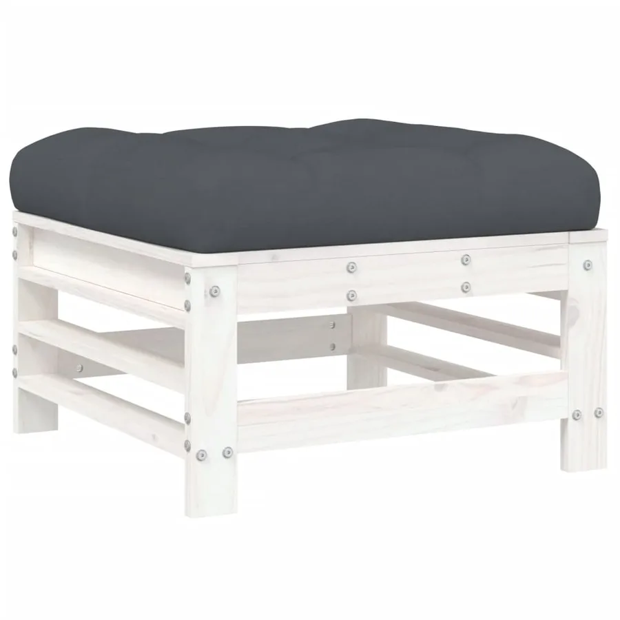 Repose-pied de jardin avec coussin blanc bois de pin massif - 5