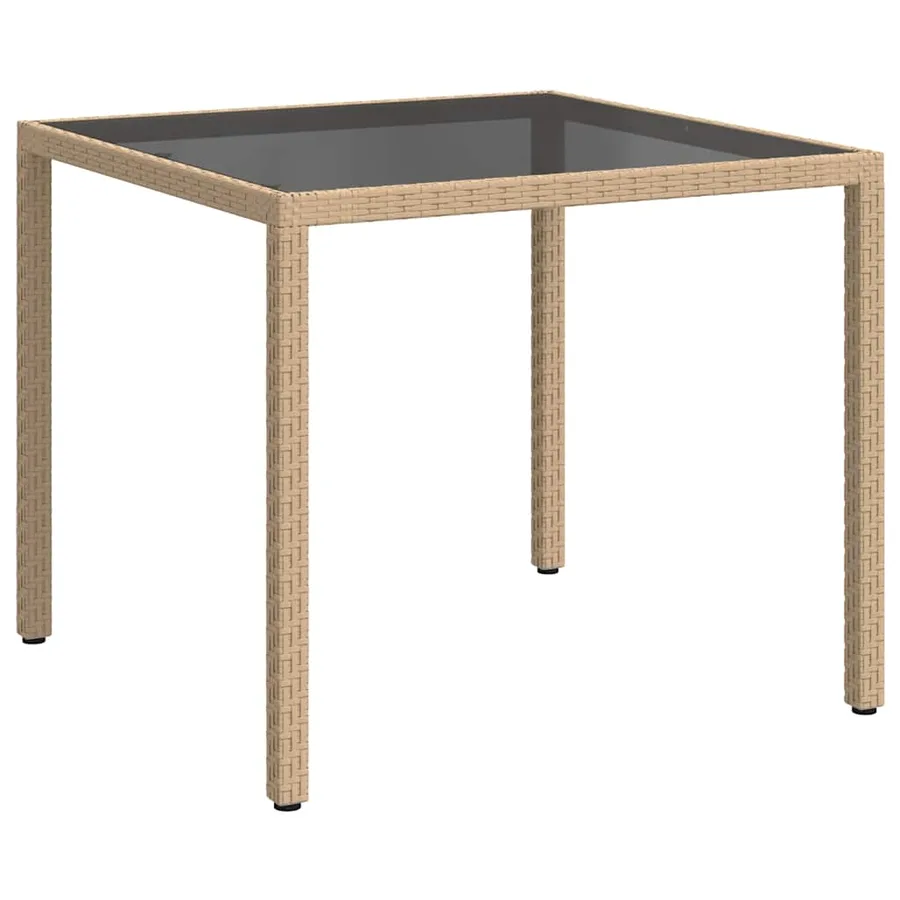Table de jardin 90x90x75cm Verre trempé et résine tressée Beige - 2