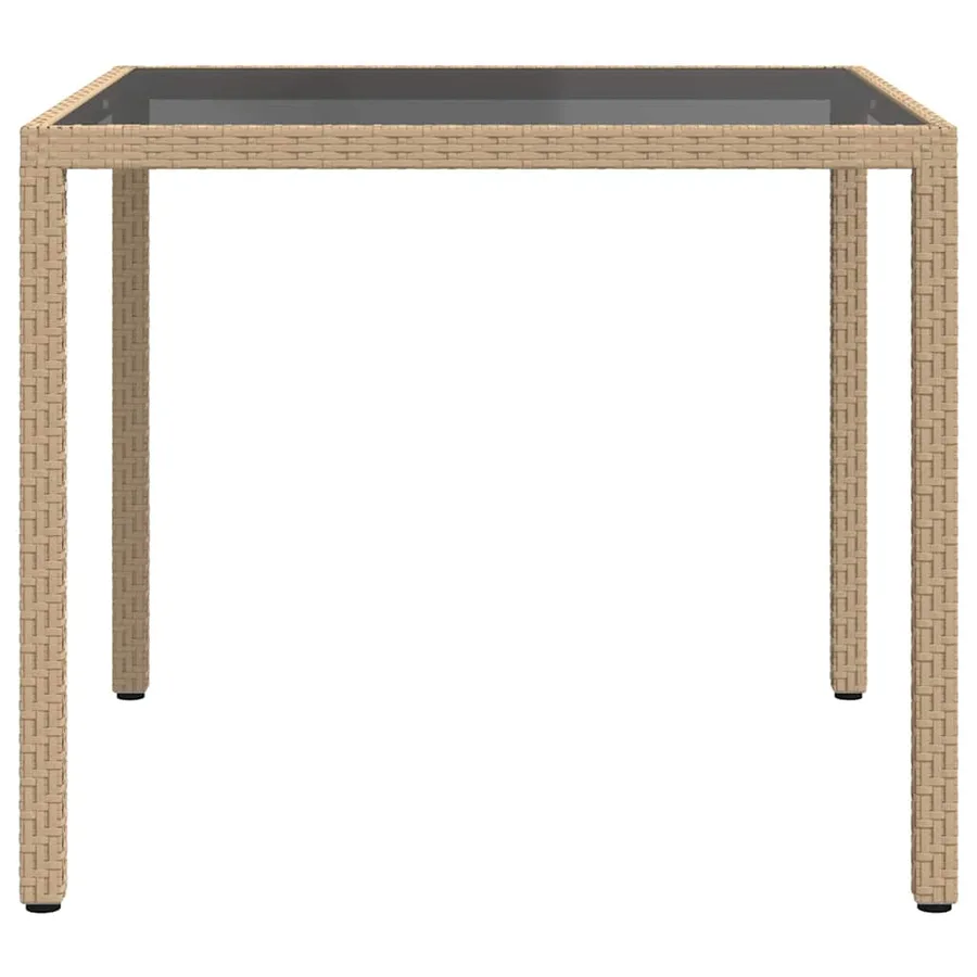 Table de jardin 90x90x75cm Verre trempé et résine tressée Beige - 3