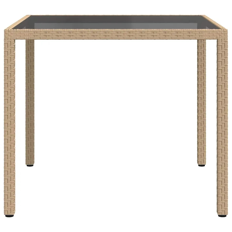 Table de jardin 90x90x75cm Verre trempé et résine tressée Beige - 4