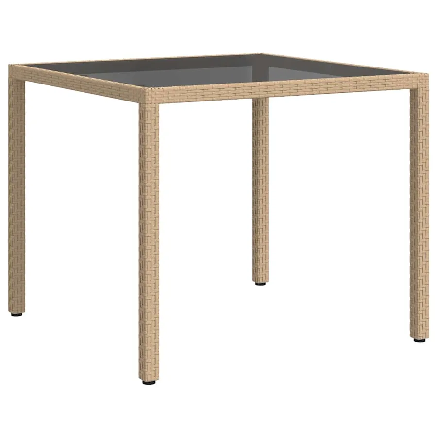 Table de jardin 90x90x75cm Verre trempé et résine tressée Beige - 5