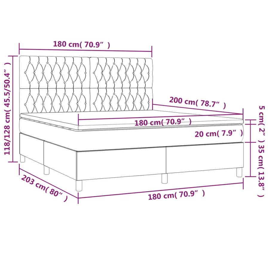 Sommier à lattes de lit et matelas et LED Gris foncé 180x200 cm - 8