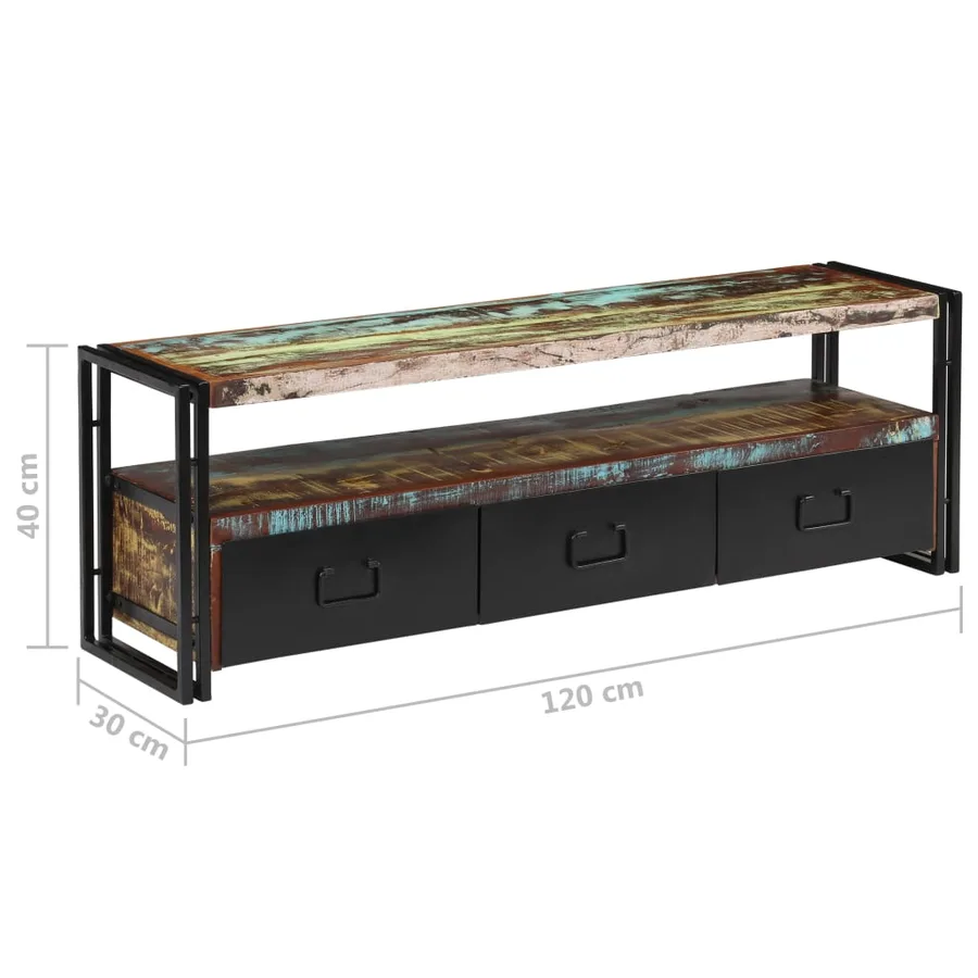Meuble TV Bois de récupération massif 120 x 30 x 40 cm - 8