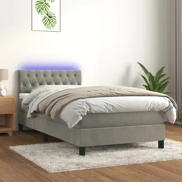 Sommier à lattes de lit avec matelas et LED Gris clair 90x200cm