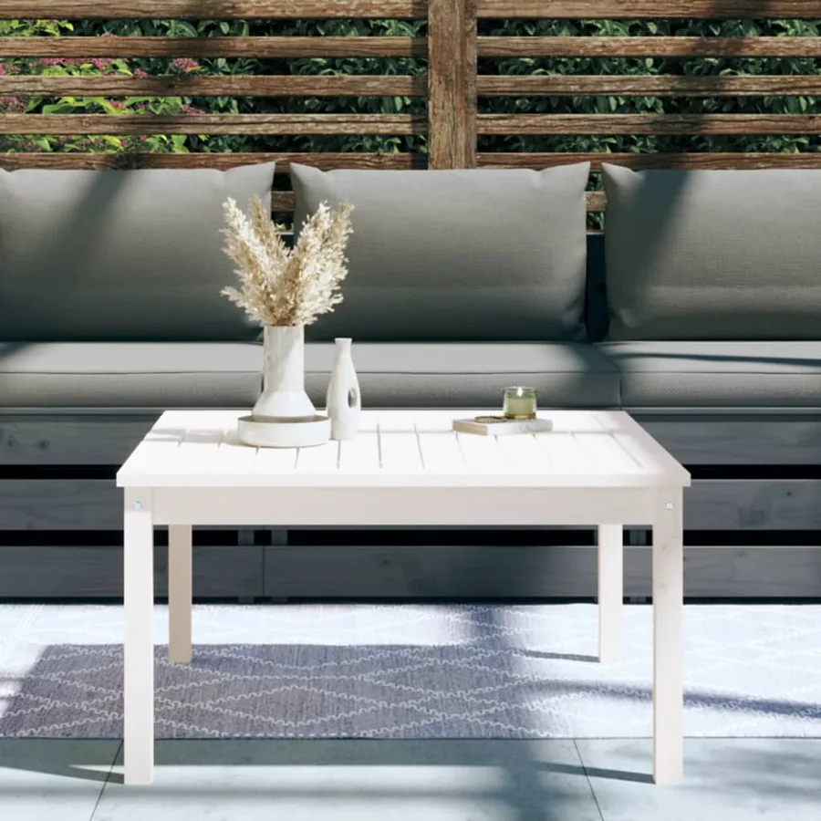 Table de jardin blanc 82,5x82,5x45 cm bois massif de pin - 3