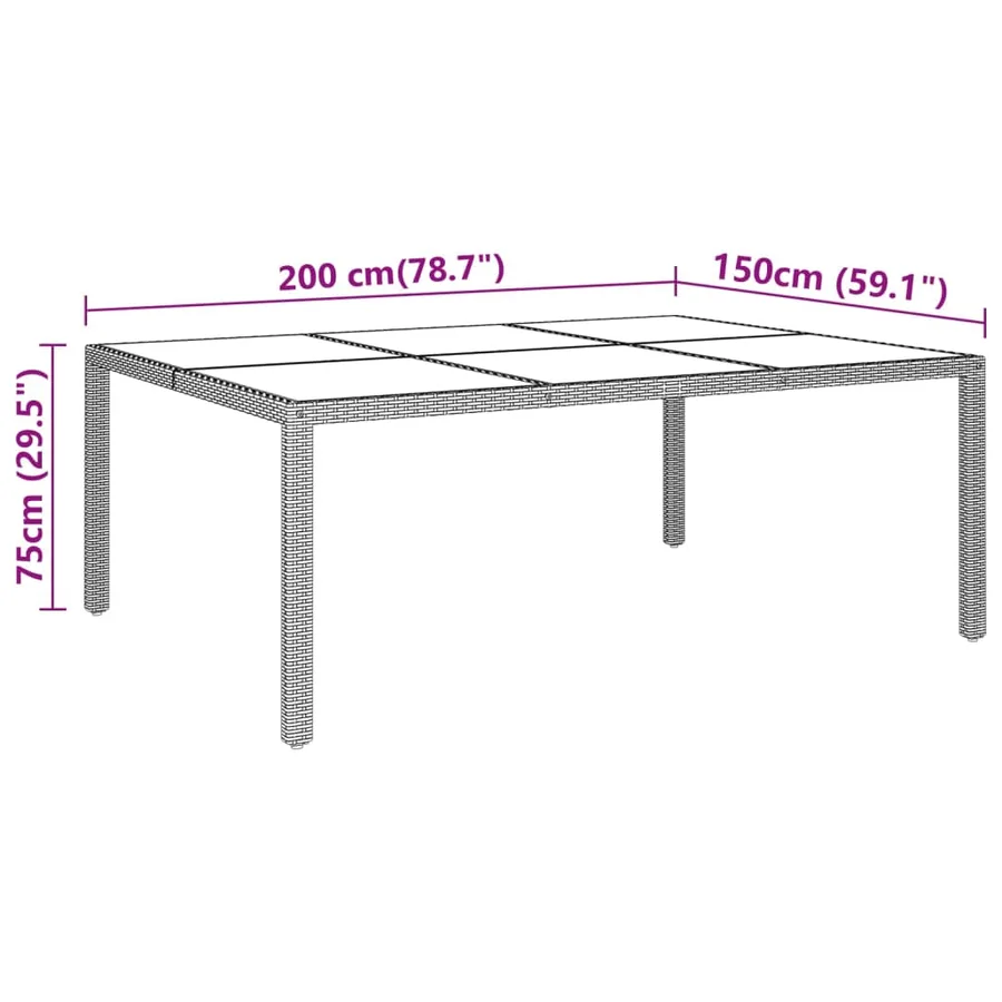 Table de jardin avec dessus en verre Marron 200x150x75 cm Rotin - 5